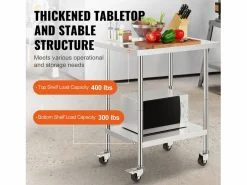 Mesa de Trabajo SucceBuy Mesa de Trabajo de Acero Inoxidable de 60.96 x 76.2 cm con 4 Ruedas Plateado Clearance