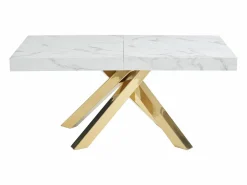 Vente-unique Mesa Extensible|Mesa De Comedor|Mesa extensible 6 a 10 cubiertos de MDF y metal - Efecto mármol y dorado - CATONAV