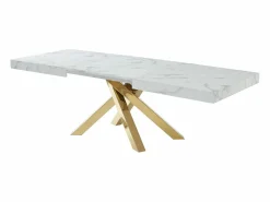Vente-unique Mesa Extensible|Mesa De Comedor|Mesa extensible 6 a 10 cubiertos de MDF y metal - Efecto mármol y dorado - CATONAV
