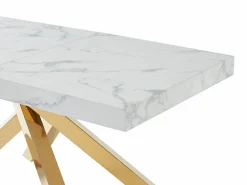 Vente-unique Mesa Extensible|Mesa De Comedor|Mesa extensible 6 a 10 cubiertos de MDF y metal - Efecto mármol y dorado - CATONAV