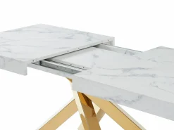 Vente-unique Mesa Extensible|Mesa De Comedor|Mesa extensible 6 a 10 cubiertos de MDF y metal - Efecto mármol y dorado - CATONAV