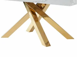 Vente-unique Mesa Extensible|Mesa De Comedor|Mesa extensible 6 a 10 cubiertos de MDF y metal - Efecto mármol y dorado - CATONAV