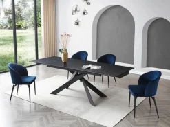 Maison Céphy Mesa extensible - Cerámica, vidrio templado y metal - Efecto mármol - COREMA Negro Discount
