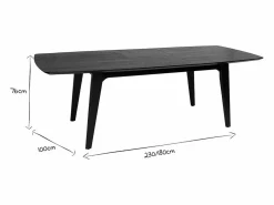 Miliboo Mesa Extensible|Mesa De Comedor|Mesa extensible con extensiones integradas rectangular de madera negra de roble L180-230 cm FIFTIES