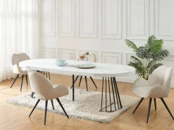 Vente-unique Mesa extensible de 2 a 12 cubiertos de MDF y acero - Efecto mármol blanco y negro - FIRELA Negro / Blanco Clearance