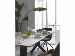 Mesa extensible de cerámica blanca con patas de metal 160/210x90 Blanco Discount