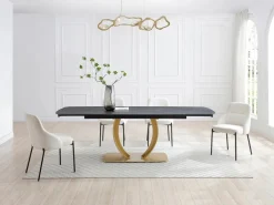Maison Céphy Mesa extensible de comedor en cerámica y metal dorado - Efecto mármol negro - OLIFIA Negro / Dorado Best