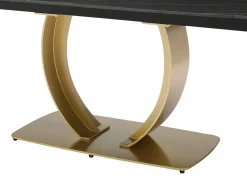 Maison Céphy Mesa extensible de comedor en cerámica y metal dorado - Efecto mármol negro - OLIFIA Negro / Dorado Best