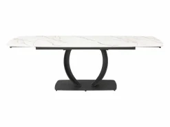Maison Céphy Mesa Extensible|Mesa De Comedor|Mesa extensible de comedor en cerámica y metal negro - Efecto mármol blanco - OLIFIA