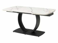 Maison Céphy Mesa Extensible|Mesa De Comedor|Mesa extensible de comedor en cerámica y metal negro - Efecto mármol blanco - OLIFIA