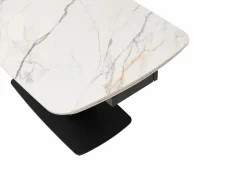Maison Céphy Mesa Extensible|Mesa De Comedor|Mesa extensible de comedor en cerámica y metal negro - Efecto mármol blanco - OLIFIA