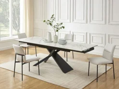 Maison Céphy Mesa extensible en cerámica, cristal templado y metal - Efecto mármol blanco y negro - LUMIEL Negro / Blanco Best