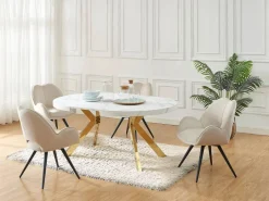 Mesa extensible para 4 a 8 personas de MDF y acero - Efecto mármol blanco y Dorado - KOMONI^Vente-unique Best