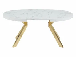 Mesa extensible para 4 a 8 personas de MDF y acero - Efecto mármol blanco y Dorado - KOMONI^Vente-unique Best