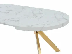 Mesa extensible para 4 a 8 personas de MDF y acero - Efecto mármol blanco y Dorado - KOMONI^Vente-unique Best