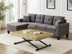 Vente-unique Mesa Extensible|Mesa De Comedor|Mesa extensible y elevable 2 en 1 de MDF y acero - Natural y negro - MORIALA