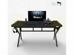 Mesa gamer ergonómica con LED de carbono para auriculares y bebidas 160x60cm Sportbot LED 160 - Negro Outlet