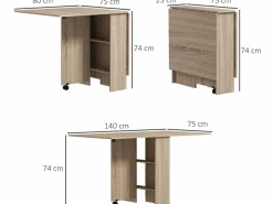 Homcom Mesa Extensible|Mesa plegable cocina madera natural 75x140x74 cm