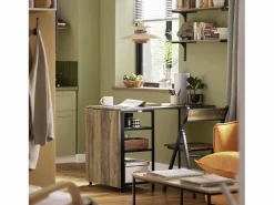 Sobuy Mesa Extensible|Mesa Plegable de Almacenaje con 3 Estantes para Comedor Salón Mesa Auxiliar Escritorio Madera Ahorra Espacio FWT62-N ES