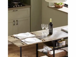 Sobuy Mesa Extensible|Mesa Plegable de Almacenaje con 3 Estantes para Comedor Salón Mesa Auxiliar Escritorio Madera Ahorra Espacio FWT62-N ES