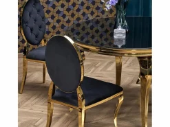 MSO Mesa De Comedor|Mesa redonda de 120 cm con patas doradas y tablero de cristal CANICA