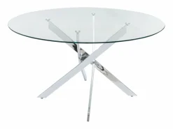 Vente-unique Mesa De Comedor|Mesa redonda de comedor 4 plazas de vidrio templado y metal cromado - Transparente - COSIMA