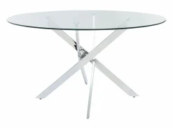 Vente-unique Mesa De Comedor|Mesa redonda de comedor 4 plazas de vidrio templado y metal cromado - Transparente - COSIMA