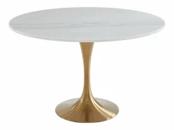 Vente-unique Mesa redonda de comedor design - 4 comensales - Mármol y metal - Blanco y dorado - NORAH Blanco / Dorado New