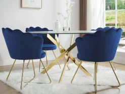 Vente-unique Mesa redonda de comedor para 4 personas de vidrio templado y metal dorado - Transparente - COSIMA Transparente / Dorado Clearance