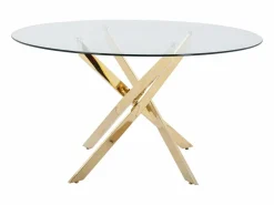 Vente-unique Mesa redonda de comedor para 4 personas de vidrio templado y metal dorado - Transparente - COSIMA Transparente / Dorado Clearance