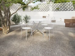 MYLIA Mesa redonda de jardín D.120cm de metal estilo hierro forjado - - GUERMANTES de Blanco New