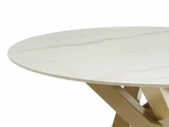Mesa redonda para 4 cubiertos de cerámica y metal dorado - Efecto mármol blanco - LENUMIA^Vente-unique Discount