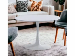 Mesa Redonda Salón Melamina Metal 110x75 cm - Blanco Online