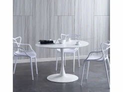 Mesa Redonda Salón Melamina Metal 110x75 cm - Blanco Online