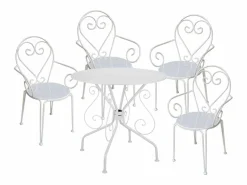 MYLIA Mesa+4 sillones jardín estilo hierro forjado - GUERMANTES Blanco Hot