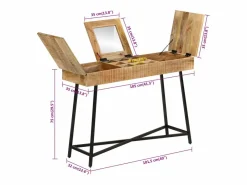 vidaxl Mesa tocador madera maciza mango rugosa y hierro 105x35x75 cm Color natural claro Best