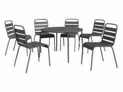 MYLIA Comedores De Jardín|Mesa y sillas de jardín de metal mesa y 6 sillas apilables - MIRMANDE de