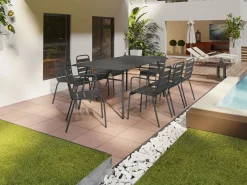 MYLIA Mesa y sillas de jardín de metal mesa y 8 sillas apilables - MIRMANDE de Gris antracita Sale