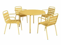 Mesa y sillas de jardín metal una mesa D.110cm y 4 sillas apilables - Amarillo - MIRMANDE^MYLIA New
