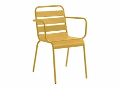 Mesa y sillas de jardín metal una mesa D.110cm y 4 sillas apilables - Amarillo - MIRMANDE^MYLIA New