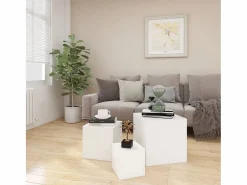 Clicnbuy Mesas auxiliares 3 piezas aglomerado Blanco Sale