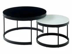 Vente-unique Mesa De Centro|Mesas centro apilables Cristal templado metal negro BILLIE