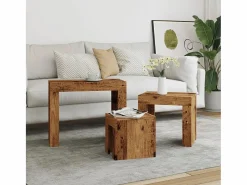 Mesas de centro apilables 3 unidades madera de ingeniería envejecida^Clicnbuy Sale
