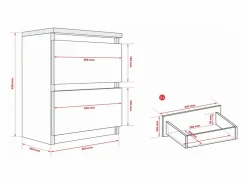 Muebles Niño|Mesilla de noche de pie con dos cajones – 45 × 36 × 36 cm – color: ladrillo