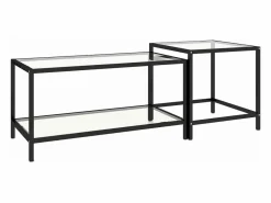 Clicnbuy Mesa Auxiliar|Mesita de centro 2 piezas vidrio templado