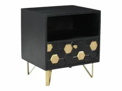 Vente-unique Mesita De Noche|Mesita de noche 1 cajón 1 estante madera de mango metal color negro y dorado - BELORI