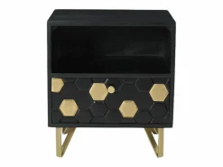 Vente-unique Mesita De Noche|Mesita de noche 1 cajón 1 estante madera de mango metal color negro y dorado - BELORI