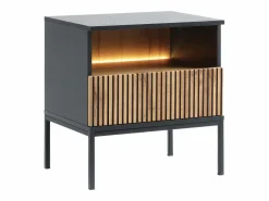 Vente-unique Mesita De Noche|Mesita de noche 1 cajón y 1 estante con LEDs color negro y natural - OVILA