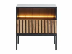 Vente-unique Mesita De Noche|Mesita de noche 1 cajón y 1 estante con LEDs color negro y natural - OVILA