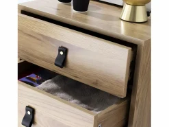 Calicosy Mesita de noche 2 cajones patas de metal efecto roble Beige Outlet